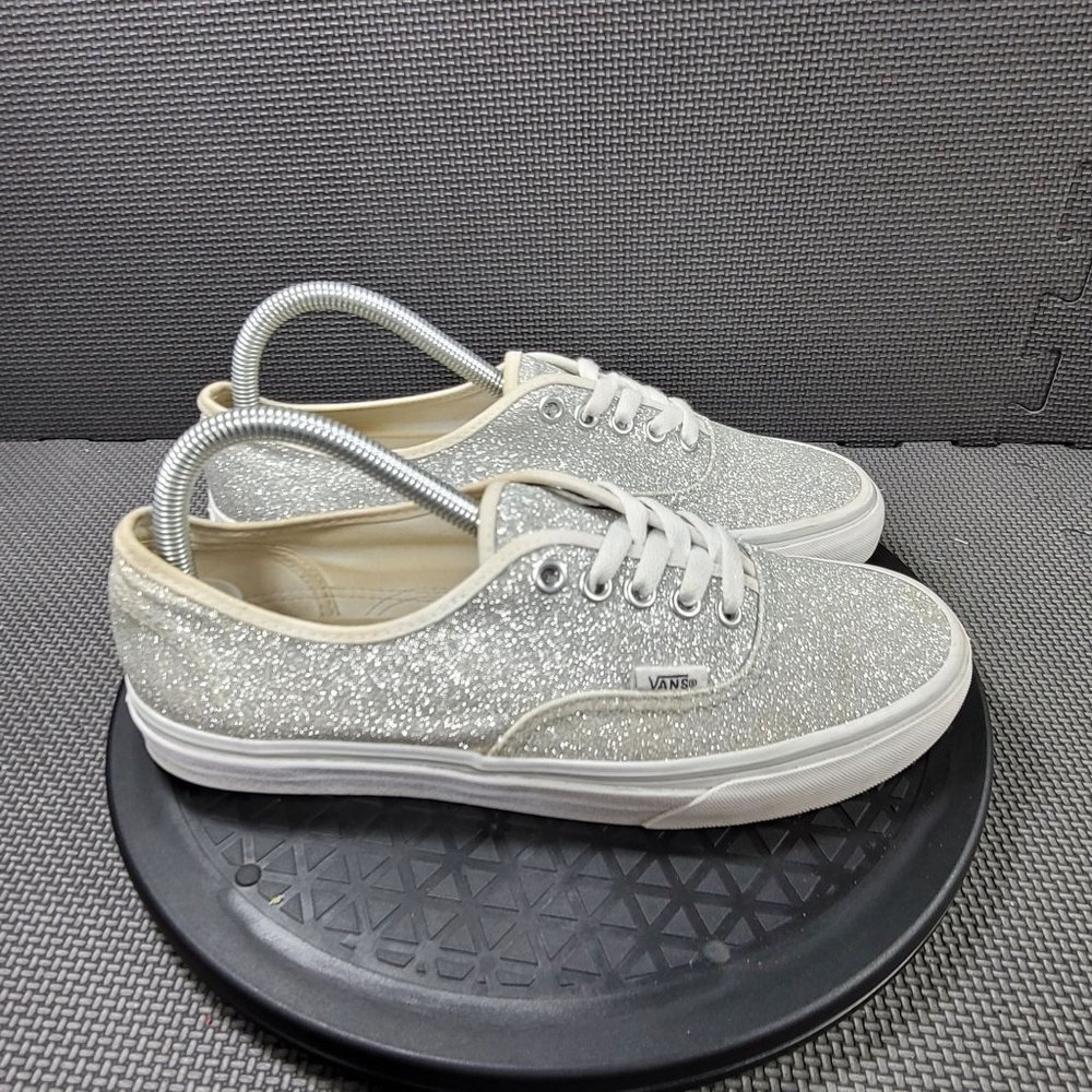 Womens Sz 9 Silver Vans Low Top Glitter Sneakers